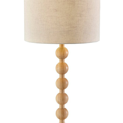 28" Brown Solid Wood Candlestick Table Lamp With Off White Drum Shade