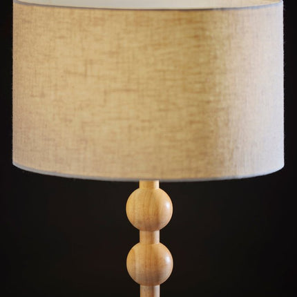 28" Brown Solid Wood Candlestick Table Lamp With Off White Drum Shade