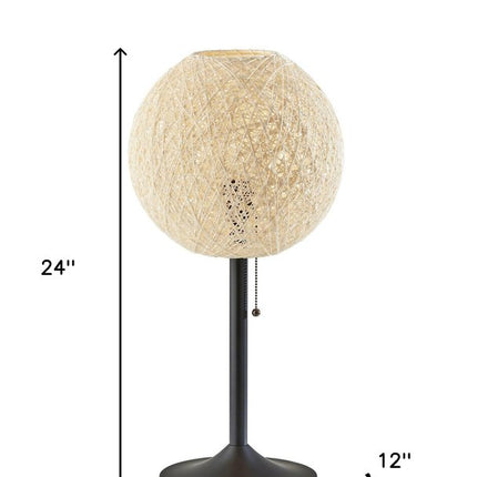24" Antiqued Bronze Metal Candlestick Table Lamp With Off White Globe Shade