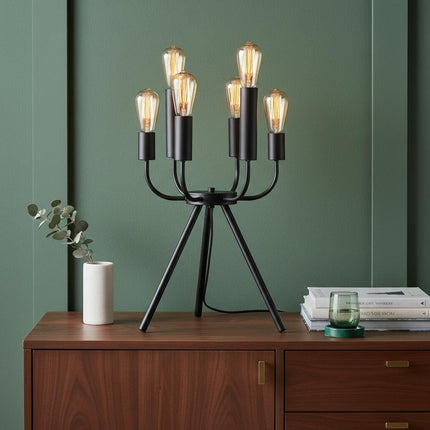 24" Black Six Light Tripod Tripod Lamp