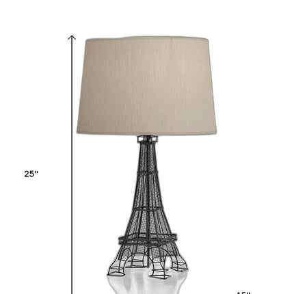 25" Black Acrylic Paris Desk Table Lamp With White Drum Shade