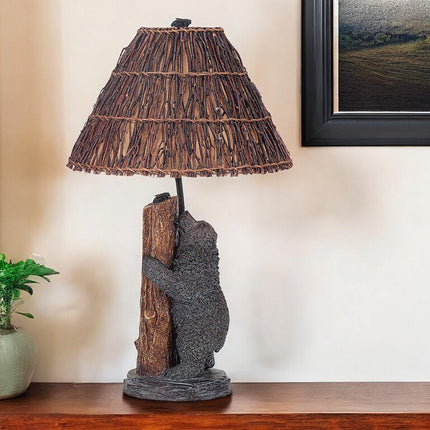 29" Gray Novelty Table Lamp With Brown Empire Shade