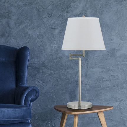 28" Nickel Metal Table Lamp With Off White Empire Shade