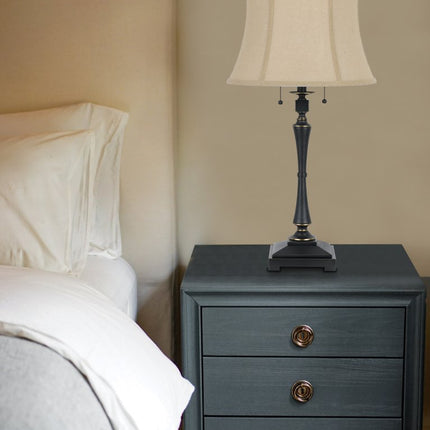 31" Black Metal Two Light Candlestick Table Lamp With Beige Empire Shade