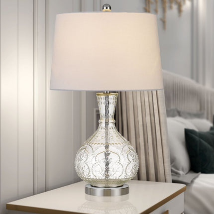 27" Clear Metal Round Table Lamp With White Shade