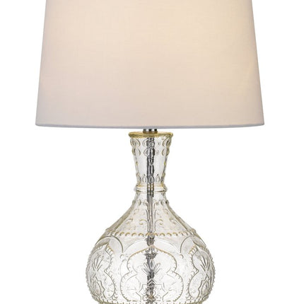 27" Clear Metal Round Table Lamp With White Shade