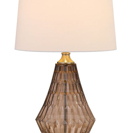 31" Gray Metal Geometric Table Lamp With Off White Empire Shade