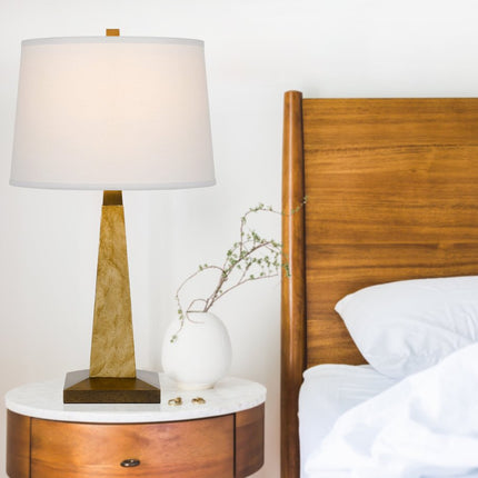 28" Brown Table Lamp With Off White Empire Shade