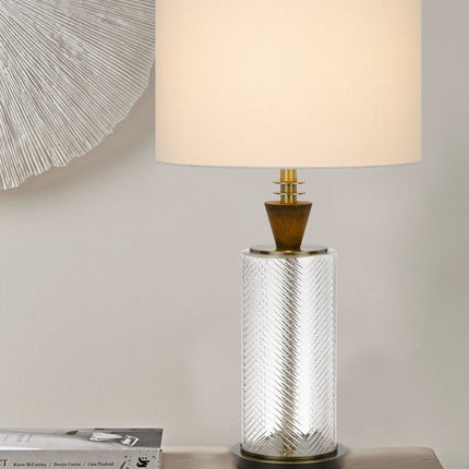 30" Clear Metal Table Lamp With White Empire Shade
