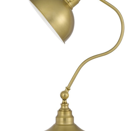 25" Antiqued Brass Metal Lantern Desk Lamp With Antiqued Brass Dome Shade