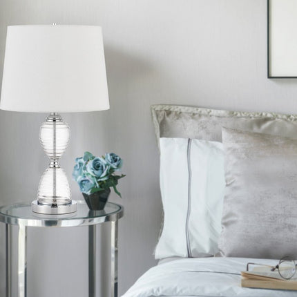 24" Clear Metal Table Lamp With White Empire Shade