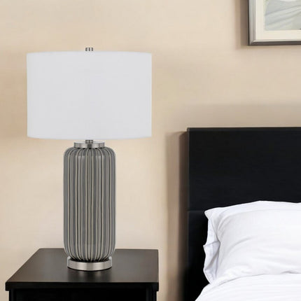 29" Gray Metal Cylinder Table Lamp With White Drum Shade