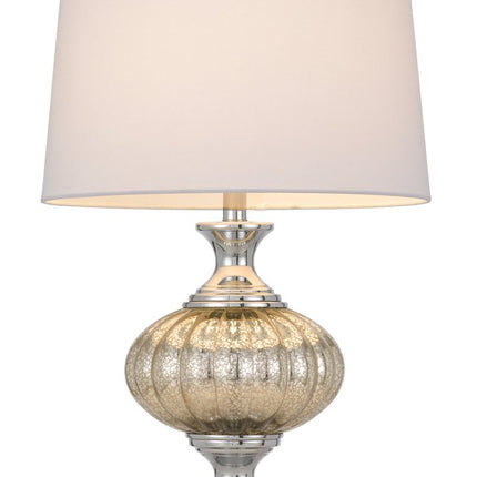 27" Silver Metallic Metal Table Lamp With White Empire Shade
