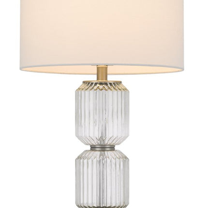 28" Nickel Metal Table Lamp With White Drum Shade