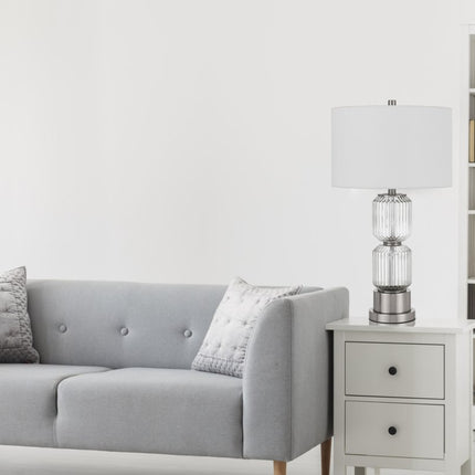 28" Nickel Metal Table Lamp With White Drum Shade