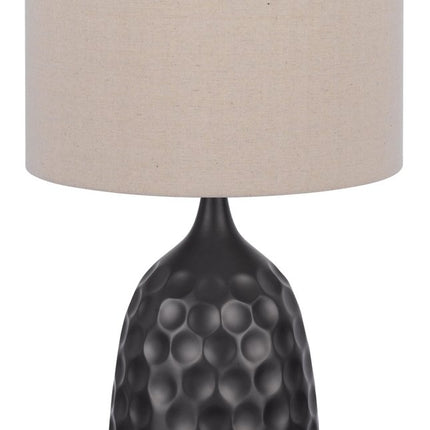29" Gray Metal Table Lamp With Brown Drum Shade