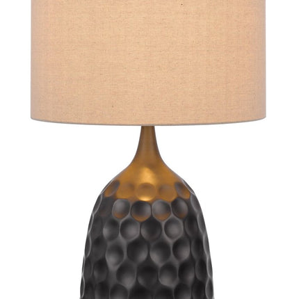29" Gray Metal Table Lamp With Brown Drum Shade