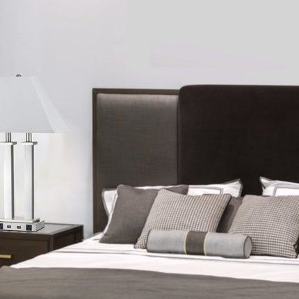 26" Nickel Metal Two Light Desk USB Table Lamp With White Novelty Shade