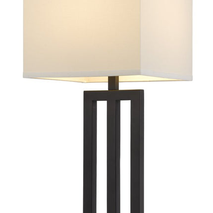 30" Black Metal USB Table Lamp With White Shade