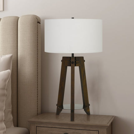 32" Brown Metal Tripod Table Lamp With Off White Drum Shade