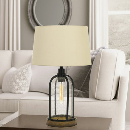 27" Brown Metal Two Light Globe Table Lamp With Eggshell Empire Shade