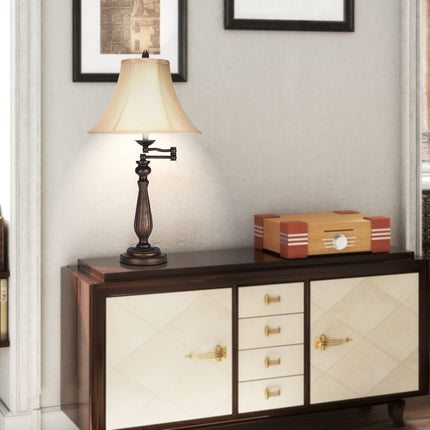 30" Rust Metal Table Lamp With Pearl Bell Shade
