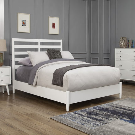 White Slat Back Solid Wood Queen Bed Frame