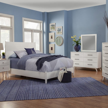 White Carved Geometric Solid Wood Queen Bed Frame
