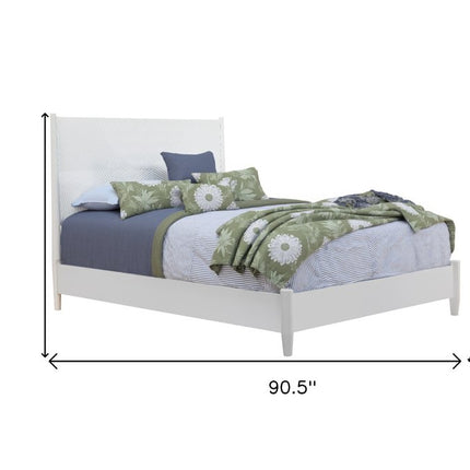 White Carved Geometric Solid Wood California King Bed Frame