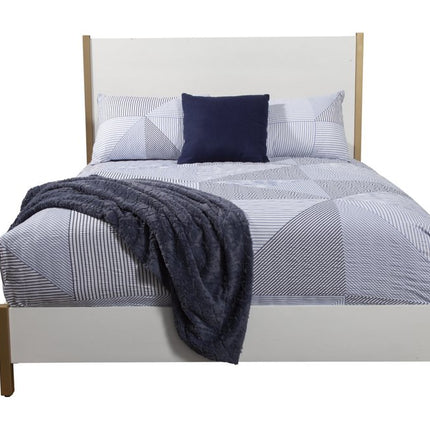 Natural and White Solid Wood And Upholstery California King Bed Frame