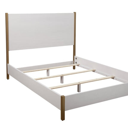 Natural and White Solid Wood And Upholstery California King Bed Frame