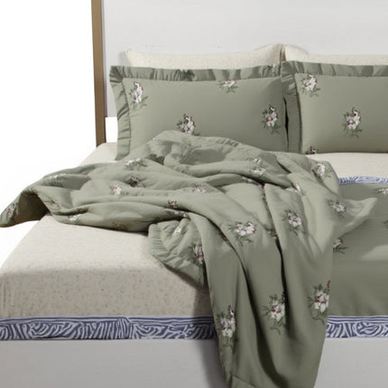 Natural and White Solid Wood And Upholstery King Bed Frame