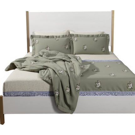 Natural and White Solid Wood And Upholstery King Bed Frame