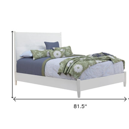White Carved Geometric Solid Wood Full Bed Frame