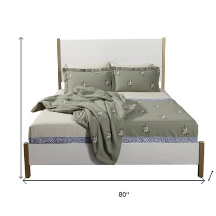 Natural and White Solid Wood And Upholstery Full Bed Frame
