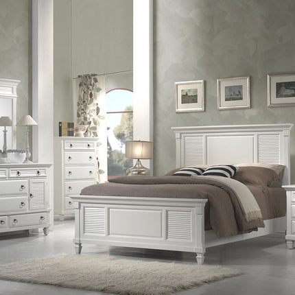 White Ribbed Texture Solid Wood King Bed Frame