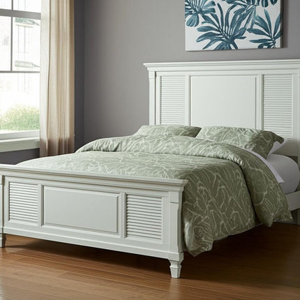 White Ribbed Texture Solid Wood King Bed Frame