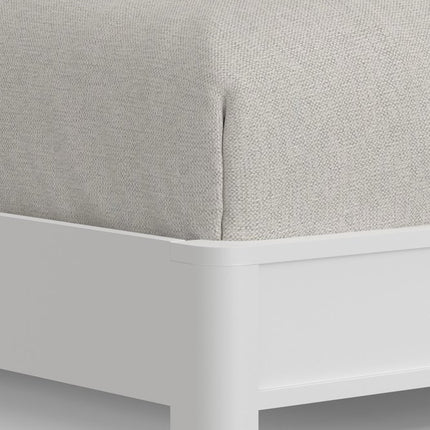 White Ribbed Texture Solid Wood Queen Bed Frame
