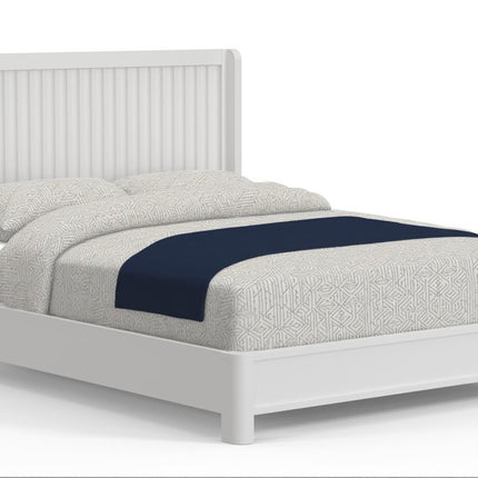 White Ribbed Texture Solid Wood Queen Bed Frame