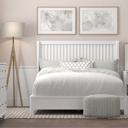 White Ribbed Texture Solid Wood California King Bed Frame