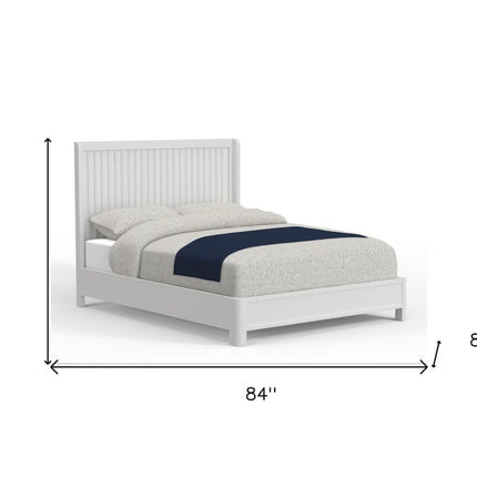 White Ribbed Texture Solid Wood King Bed Frame