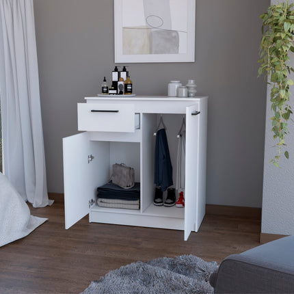 37" White Wood Accent Cabinet With Two Doors And One Drawer