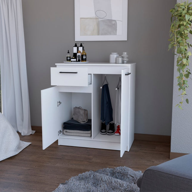 37" White Wood Accent Cabinet With Two Doors And One Drawer