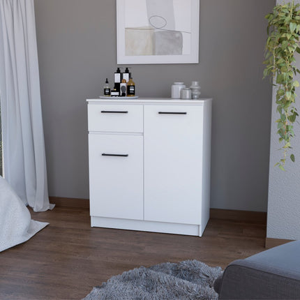 37" White Wood Accent Cabinet With Two Doors And One Drawer