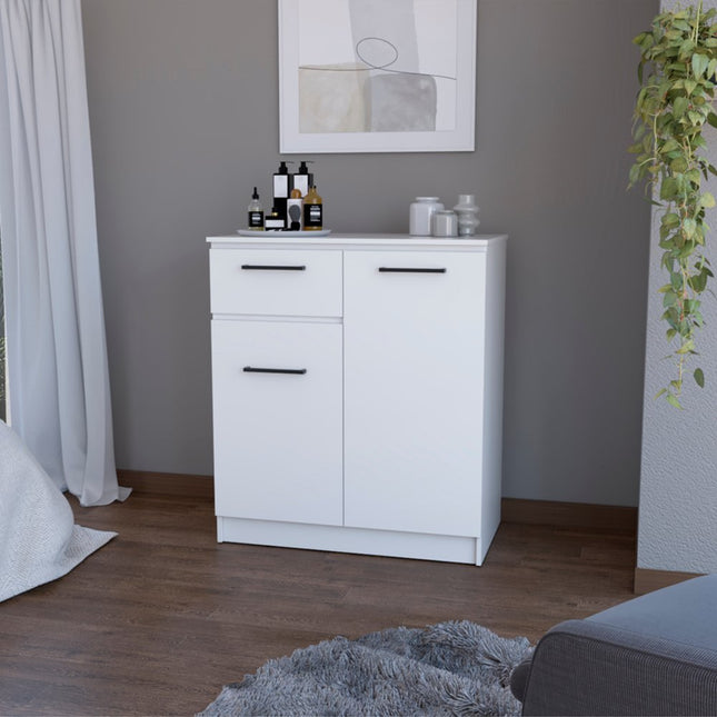 37" White Wood Accent Cabinet With Two Doors And One Drawer