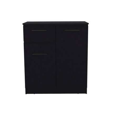 37" Black Wood Accent Cabinet With Two Doors And One Drawer