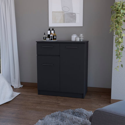 37" Black Wood Accent Cabinet With Two Doors And One Drawer