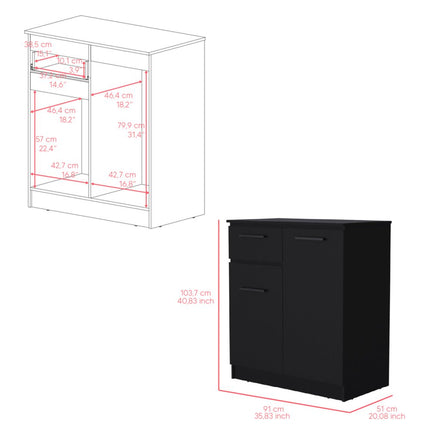 37" Black Wood Accent Cabinet With Two Doors And One Drawer