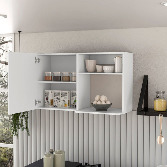 39" White Wood Wall Mounted Accent Cabinet With Single Door