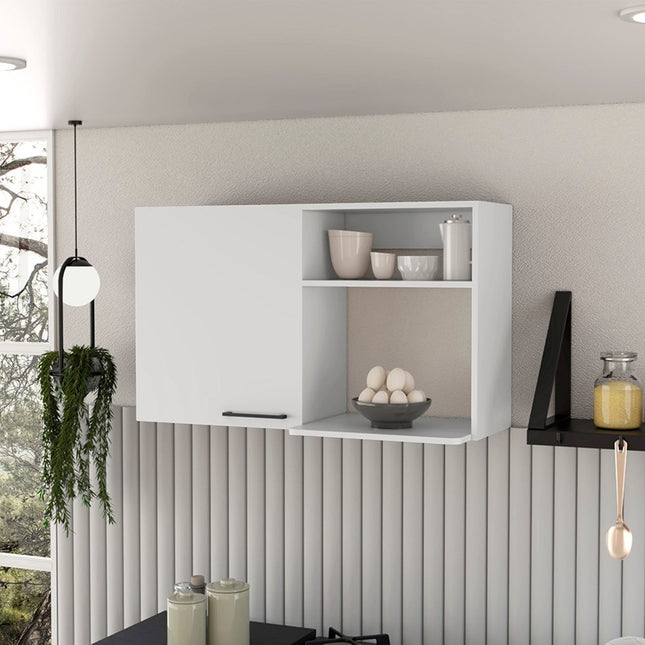 39" White Wood Wall Mounted Accent Cabinet With Single Door